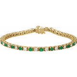 Round Natural Emerald & Natural Diamond Line Bracelet In Gold & Platinum