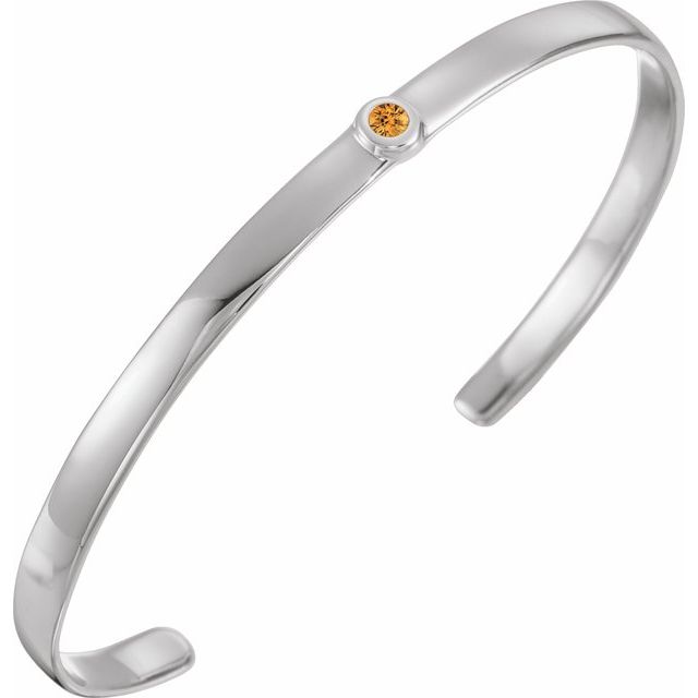 Round Natural Citrine Bezel-Set Cuff Bracelet In Gold & Platinum