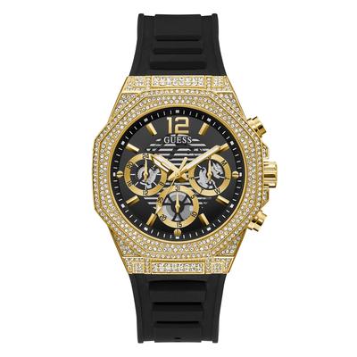 Guess Men's Gold-Tone Case Black Silicone Watch