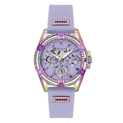 Guess Women's Purple Glitz Silicone Multi-Function Strap Watch