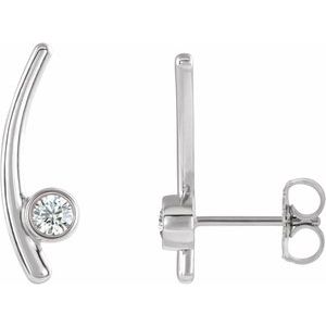 White Sapphire Round Bezel-Set Ear Climber Earrings in Gold and Platinum