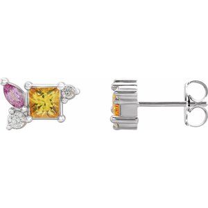Yellow Sapphire & Diamond Square Stud Earrings in Gold and Platinum