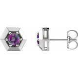 Alexandrite Round Geometric Stud Earrings in Gold and Platinum