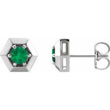 Emerald Round Geometric Stud Earrings in Gold and Platinum