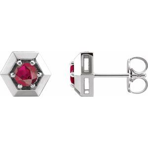 Ruby Round Geometric Stud Earrings in Gold and Platinum