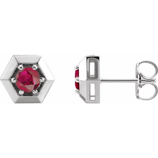 Ruby Round Geometric Stud Earrings in Gold and Platinum
