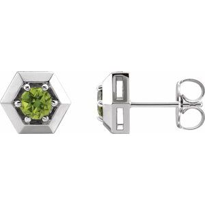 Peridot Round Geometric Stud Earrings in Gold and Platinum