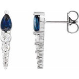 Blue Sapphire & Diamond Pear Bar Earrings in Gold and Platinum