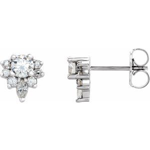 White Sapphire & Diamond Round Stud Earrings in Gold and Platinum