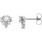 White Sapphire & Diamond Round Stud Earrings in Gold and Platinum