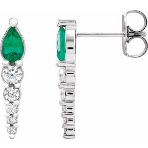 Emerald & Diamond Pear Bar Earrings in Gold and Platinum