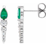 Emerald & Diamond Pear Bar Earrings in Gold and Platinum
