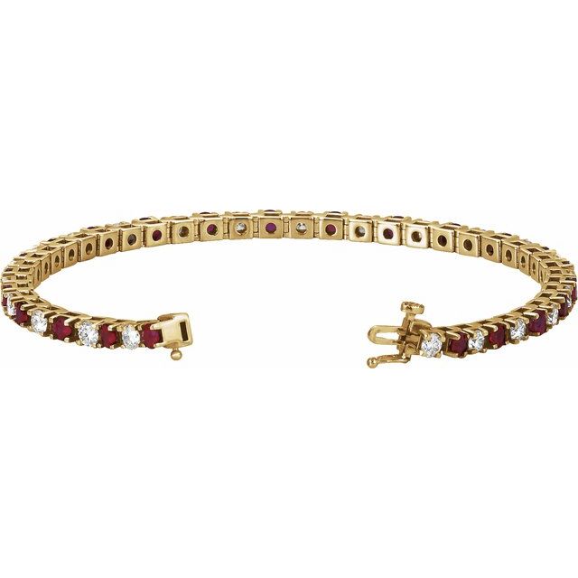 Round Lab-Grown Ruby & Lab-Grown Diamond Line Bracelet In Gold & Platinum