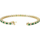 Round Natural Emerald & Natural Diamond Line Bracelet In Gold & Platinum