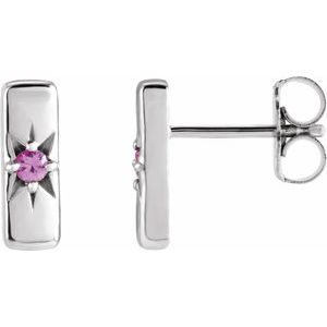 Pink Sapphire Round Bar Earrings in Gold and Platinum