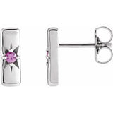 Pink Sapphire Round Bar Earrings in Gold and Platinum