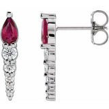Ruby & Diamond Pear Bar Earrings in Gold and Platinum