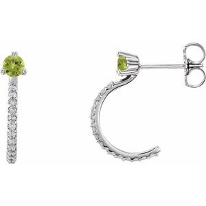 Peridot & Diamond Round J-Hoop Earrings in Gold and Platinum