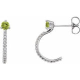 Peridot & Diamond Round J-Hoop Earrings in Gold and Platinum