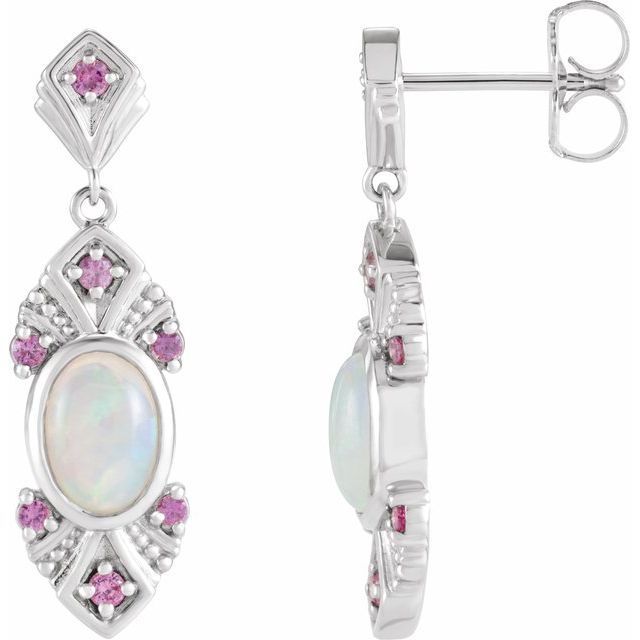 Ethiopian Opal Oval Stud Earrings in Gold and Platinum