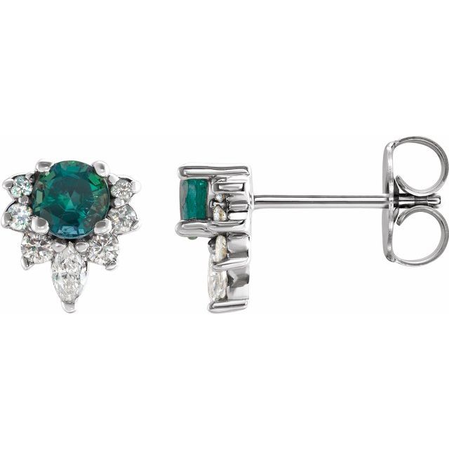 Alexandrite & Diamond Round Stud Earrings in Gold and Platinum