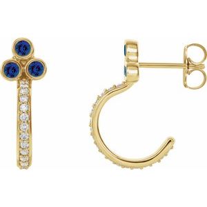 Blue Sapphire & Diamond Round Bezel-Set J-Hoop Earrings in Gold and Platinum