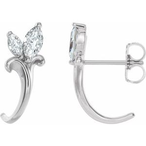White Sapphire Marquise Floral J-Hoop Earrings in Gold and Platinum