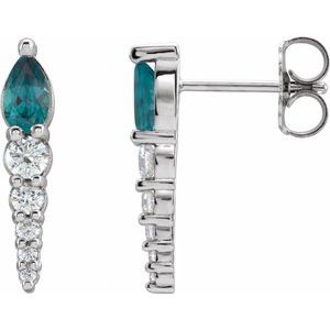 Alexandrite & Diamond Pear Bar Earrings in Gold and Platinum