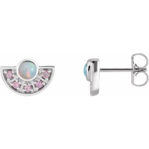 Ethiopian Opal Round Stud Earrings in Gold and Platinum