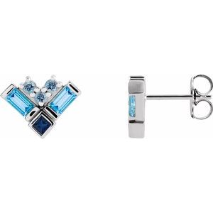 Blue Multi-Gemstone Cluster Stud Earrings in Gold and Platinum