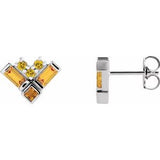 Multi-Gemstone Baguette Cluster Stud Earrings in Gold and Platinum
