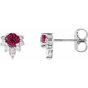 Pink Tourmaline & Diamond Round Stud Earrings in Gold and Platinum