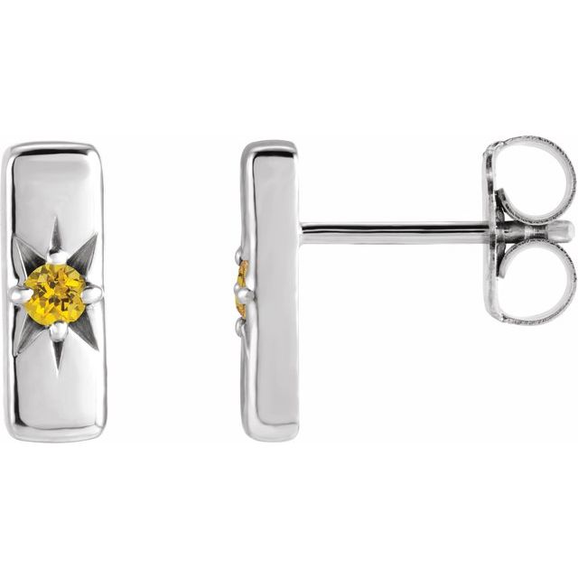 Yellow Sapphire Round Bar Earrings in Gold and Platinum