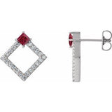 Ruby & Diamond Square Geometric Stud Earrings in Gold and Platinum