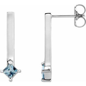 London Blue Topaz Square Bar Drop Earrings in Gold and Platinum