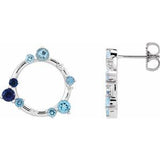 Blue Multi-Gemstone & Diamond Round Stud Earrings in Gold and Platinum