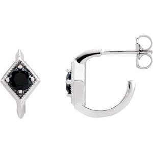 Black Onyx Round Geometric Hoop Earrings in Gold and Platinum