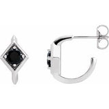 Black Onyx Round Geometric Hoop Earrings in Gold and Platinum