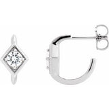 White Sapphire Round Geometric Hoop Earrings in Gold and Platinum
