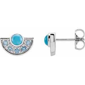 Turquoise Round Stud Earrings in Gold and Platinum