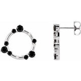 Black Onyx & Diamond Round Stud Earrings in Gold and Platinum