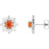 Mexican Fire Opal & Diamond Round Halo Stud Earrings in Gold and Platinum