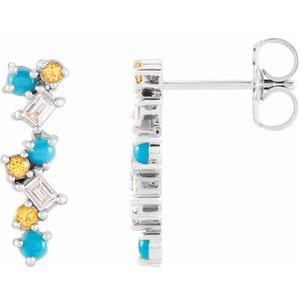 Multi-Gemstone & Diamond Bar Earrings in Gold and Platinum