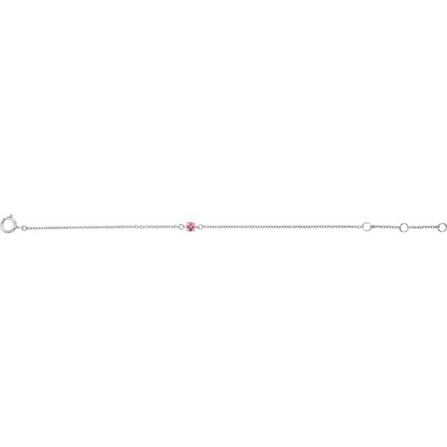 Round Imitation Pink Tourmaline Youth Birthstone Bracelet In Gold & Platinum