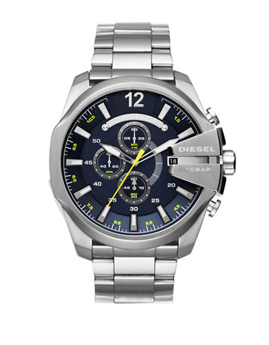 Diesel Mens Mega Chief Quartz Stainless Steel Chronograph Watch, Color: Silver-Tone (Model: Dz4465)