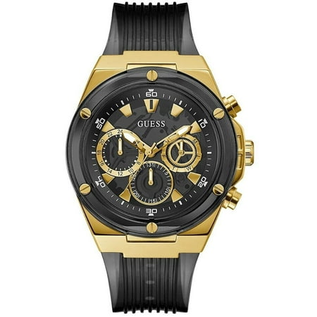 Guess Men's Textured Black Silicone Strap Watch, 46mm