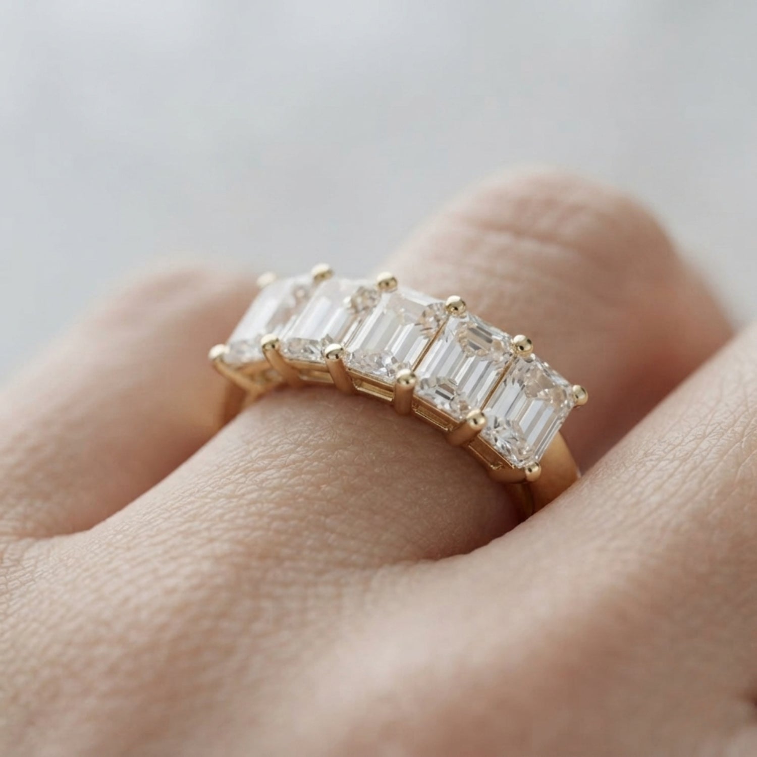 Lab-Grown Diamond Prong Emerald Cut 5-Stone Diamond Ring, DE Color VVS Clarity