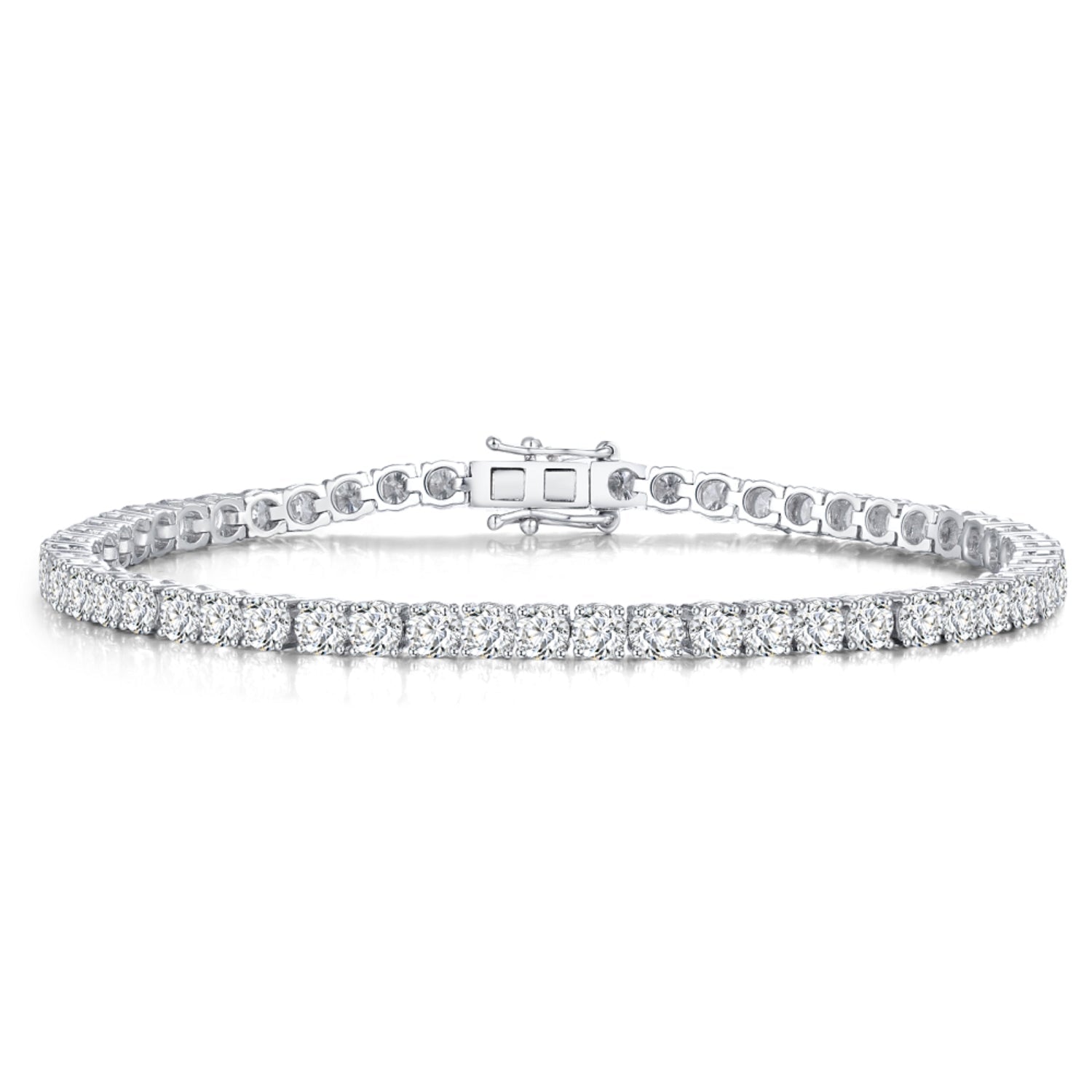 Natural Round Cut Diamond Tennis Bracelet in 9K White Gold with Box Clasp | Prong Setting