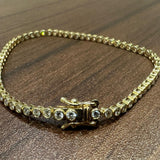 9K Yellow Gold Round Cut Natural Diamond Tennis Bracelet in Bezel Set, Gift for Women