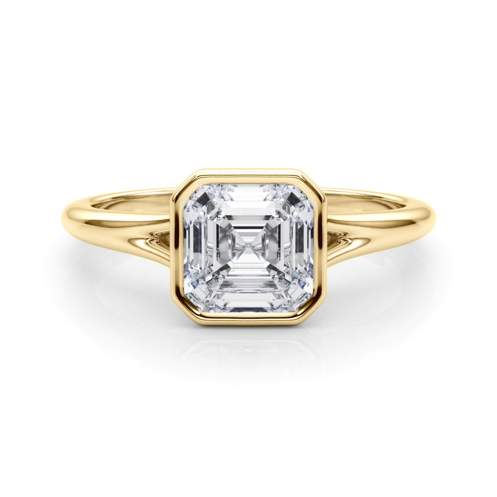 Lab-Grown Asscher Cut Diamond Bezel Set Solitaire Engagement Ring, D Color VVS Clarity